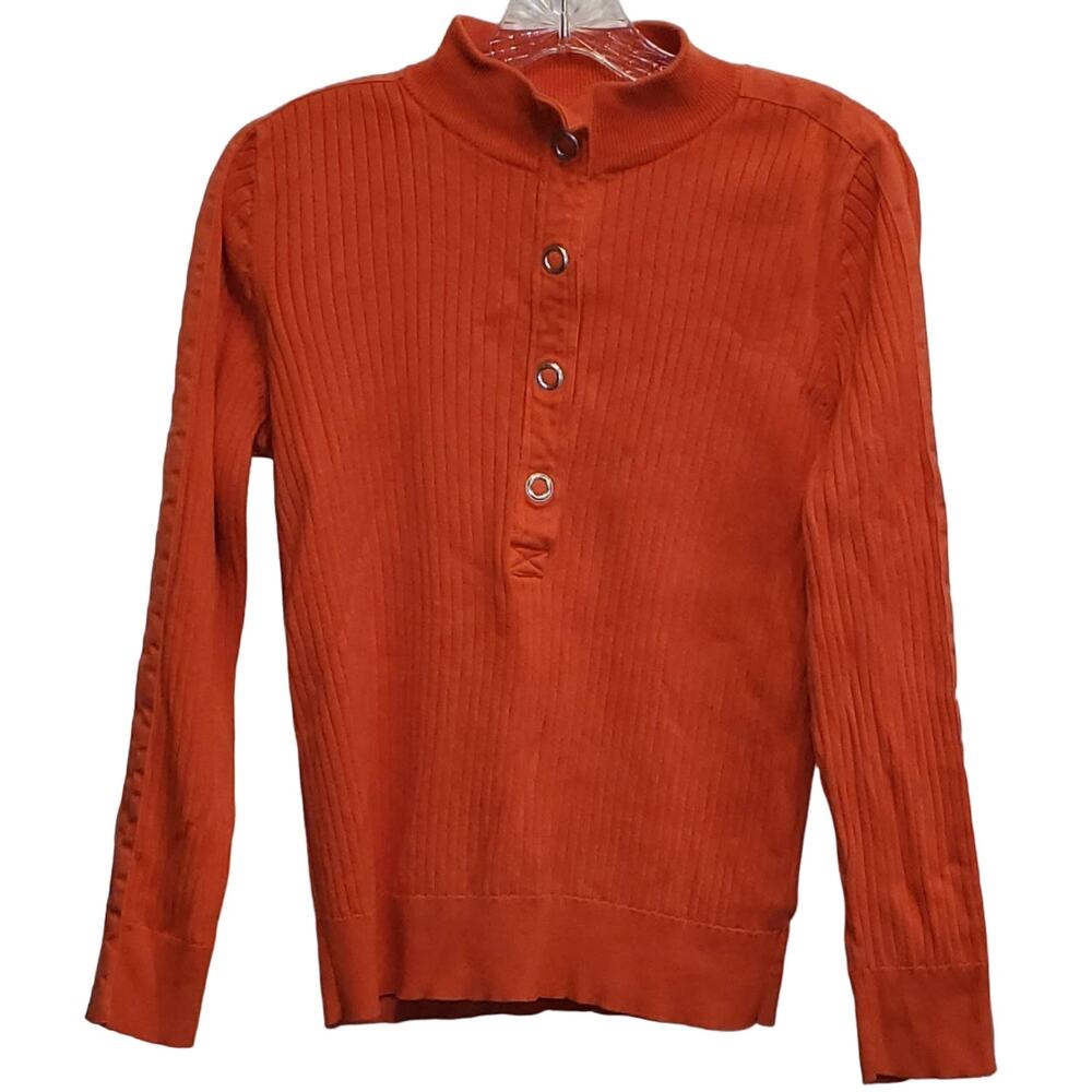 Lauren Ralph Lauren Orange Long Sleeve Ribbed Knit Sweater Shirt Size Large